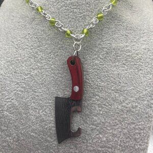 Handmade Witch B*tch Green Glass and Real Knife Necklace